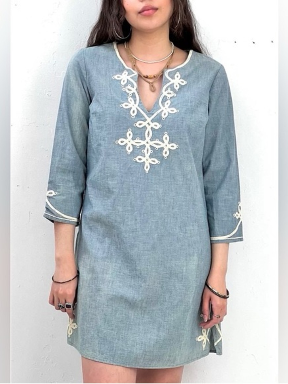Lucky Brand Light Blue Tunic with White Embroidery